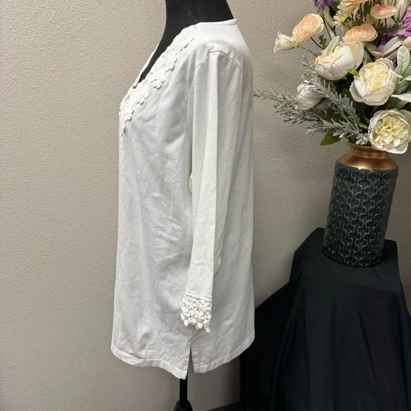 Krazy Kat White Lace Applique V-Neck Boho Tunic Top 3/4 Sleeve XL - Picture 3 of 9
